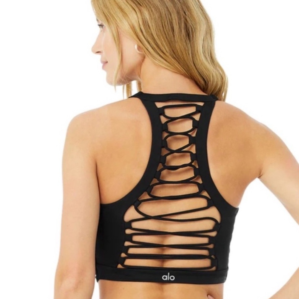 Alo Yoga Black Movement Lace-Up Sports Bra – Size XS
